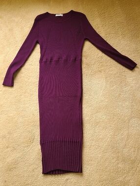 Jason Wu Long Sleeve Ribbed Midi Dress - Plum